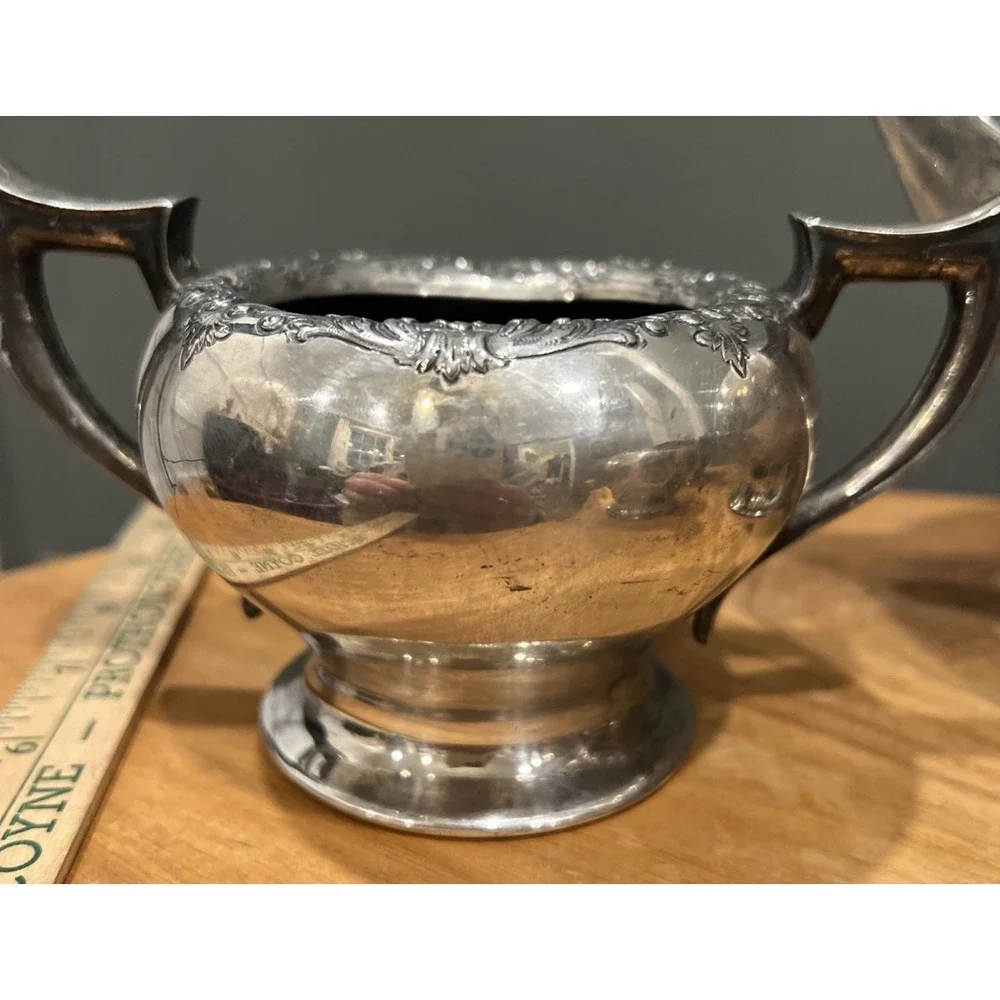 Vintage Forbes Silver Co 244 Tea Set 4 Piece Teapot, Sugar Bowls, Creamer